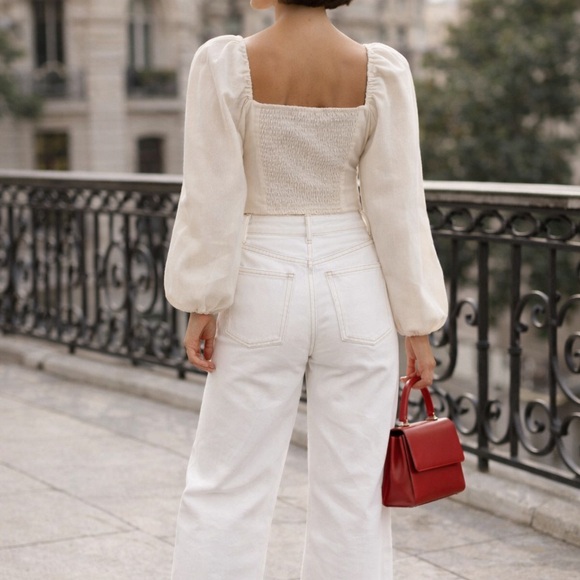 & Other Stories Cream Square-Neck Puff Sleeve Top - Picture 2 of 12